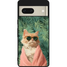 Coque Google Pixel 7 - Silicone rigide noir Cat Summer Palms