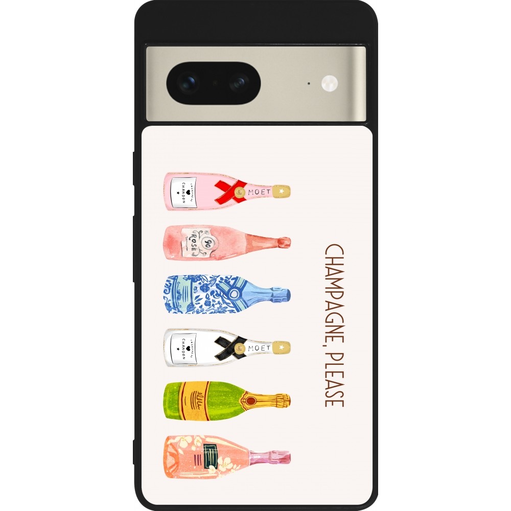 Coque Google Pixel 7 - Silicone rigide noir Champagne Please