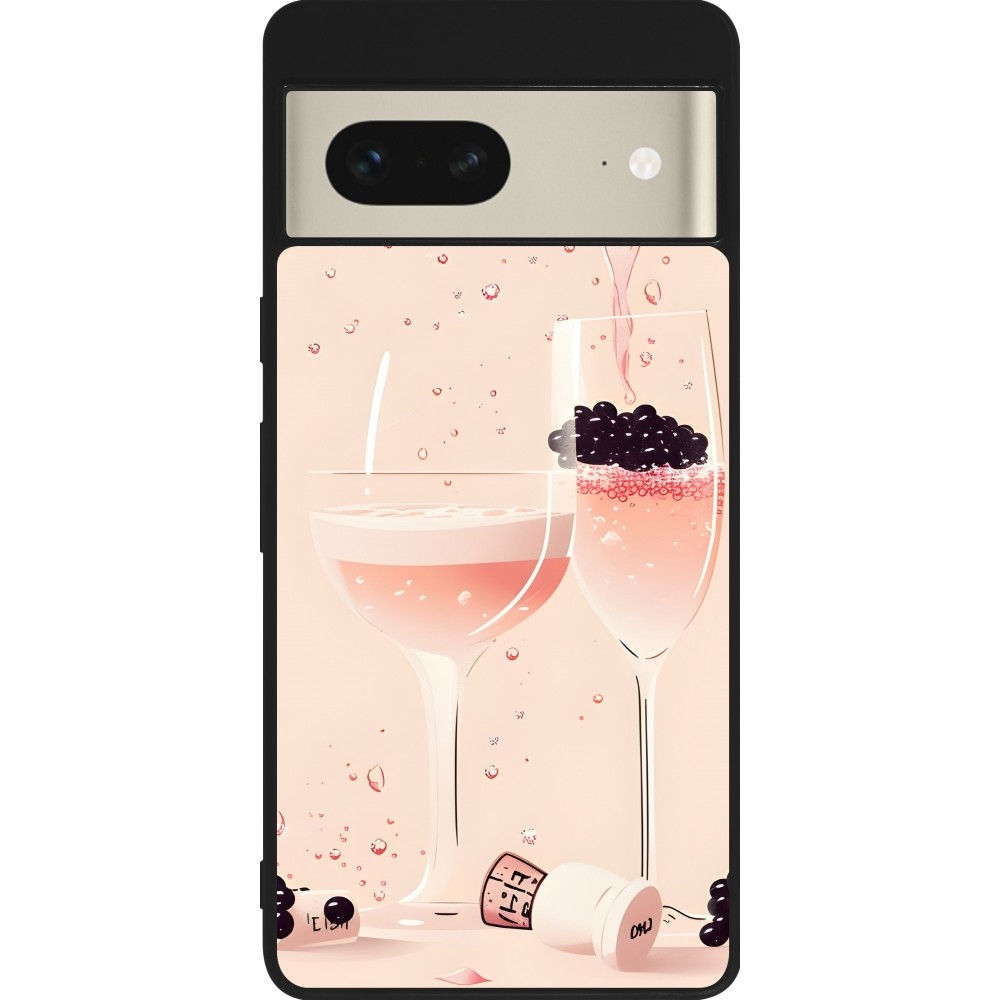 Coque Google Pixel 7 - Silicone rigide noir Champagne Pouring Pink