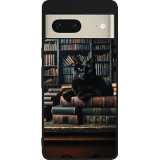 Coque Google Pixel 7 - Silicone rigide noir Chat livres sombres