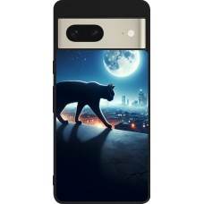 Coque Google Pixel 7 - Silicone rigide noir Chat noir sous la pleine lune