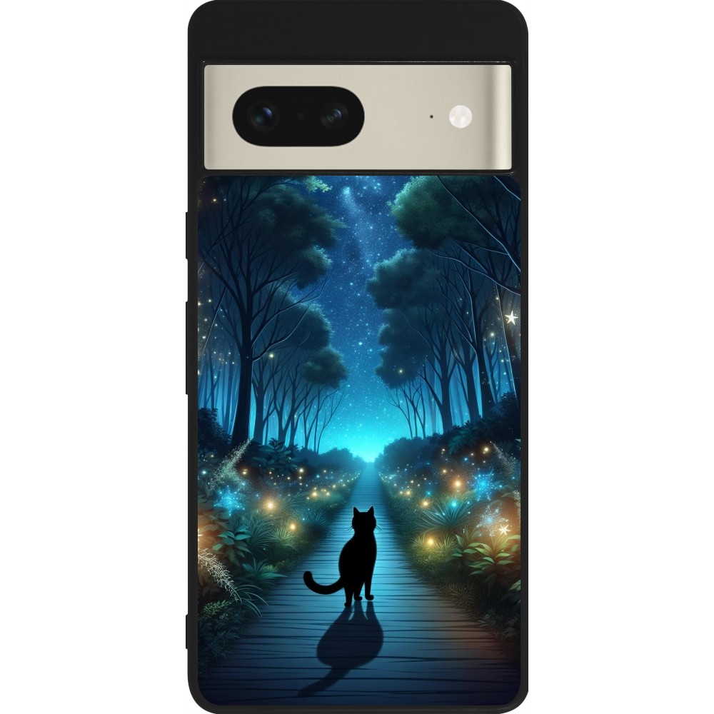 Coque Google Pixel 7 - Silicone rigide noir Chat noir promenade