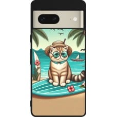 Coque Google Pixel 7 - Silicone rigide noir Chat Surf Style