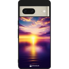 Coque Google Pixel 7 - Silicone rigide noir Coucher soleil jaune violet