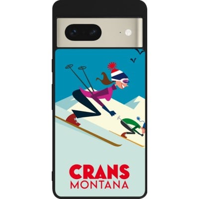 Coque Google Pixel 7 - Silicone rigide noir Crans-Montana Ski Downhill