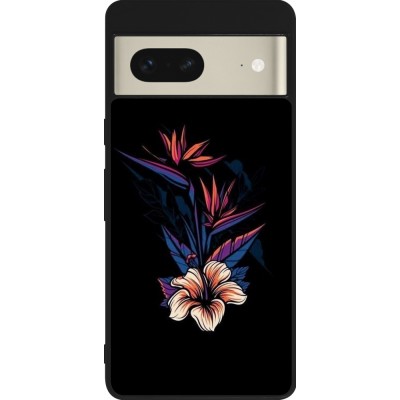 Coque Google Pixel 7 - Silicone rigide noir Dark Flowers