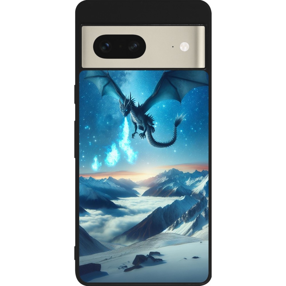 Coque Google Pixel 7 - Silicone rigide noir Dragon nocturne montagne