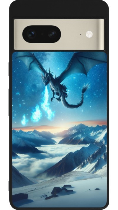 Coque Google Pixel 7 - Silicone rigide noir Dragon nocturne montagne