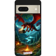 Coque Google Pixel 7 - Silicone rigide noir Dragon Volant Forêt Trésor