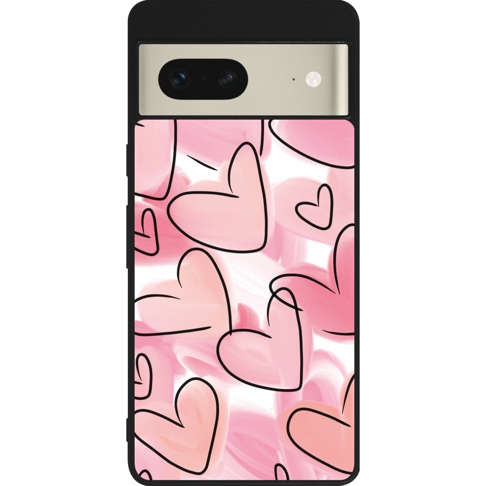 Coque Google Pixel 7 - Silicone rigide noir Easter 2023 pink hearts