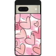 Coque Google Pixel 7 - Silicone rigide noir Easter 2023 pink hearts