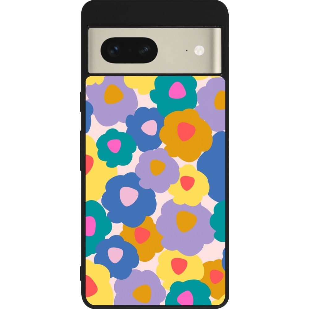 Google Pixel 7 Case Hülle - Silikon schwarz Easter 2024 flower power