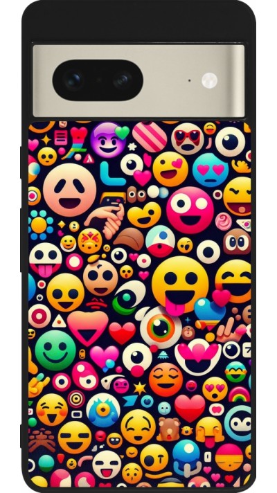 Coque Google Pixel 7 - Silicone rigide noir Emoji Mix Color