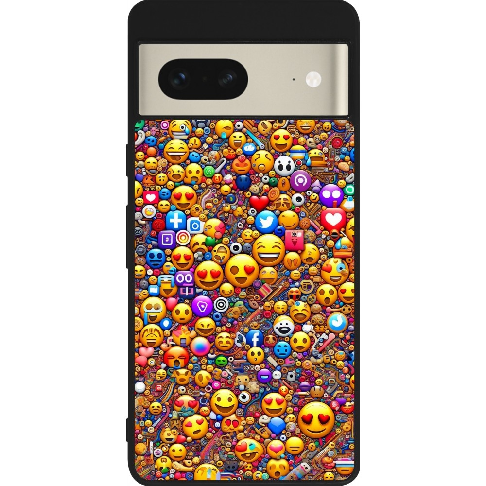 Coque Google Pixel 7 - Silicone rigide noir Emoji mixed