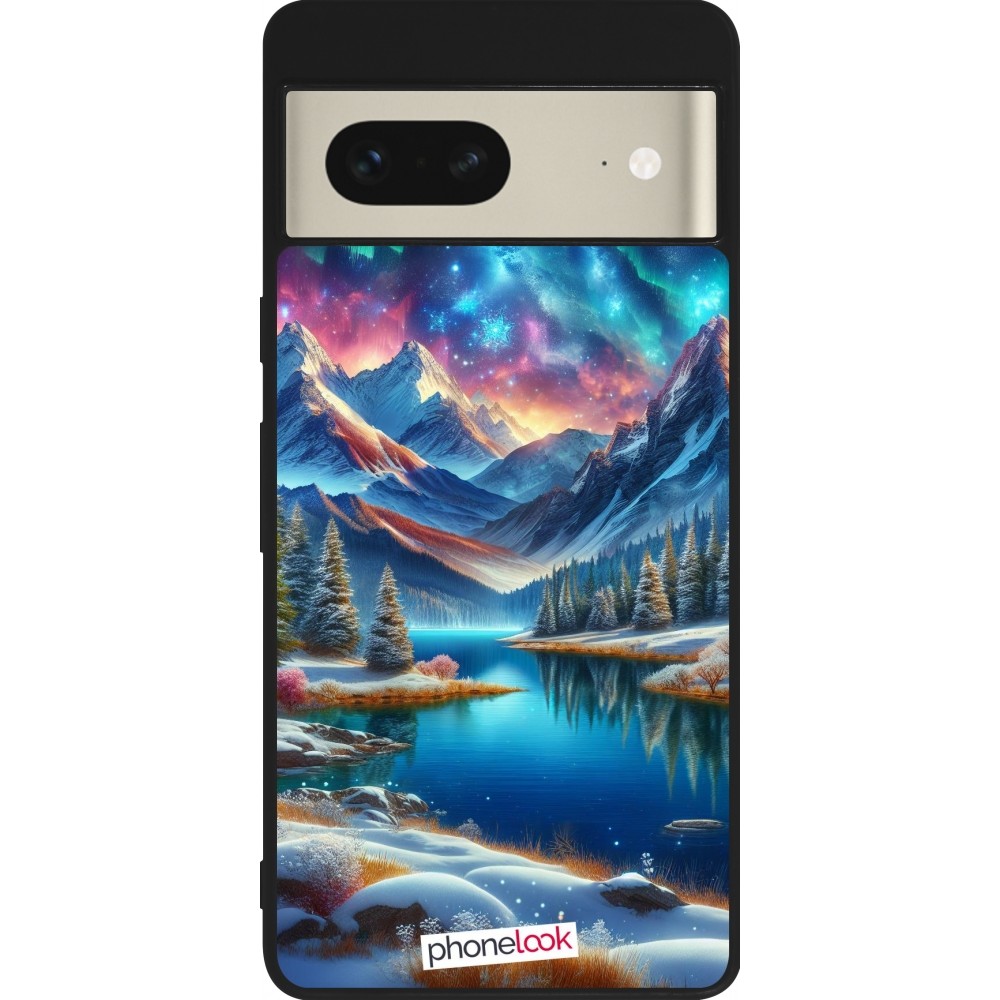 Coque Google Pixel 7 - Silicone rigide noir Fantasy Mountain Lake Sky Stars