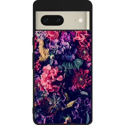 Coque Google Pixel 7 - Silicone rigide noir Flowers Dark