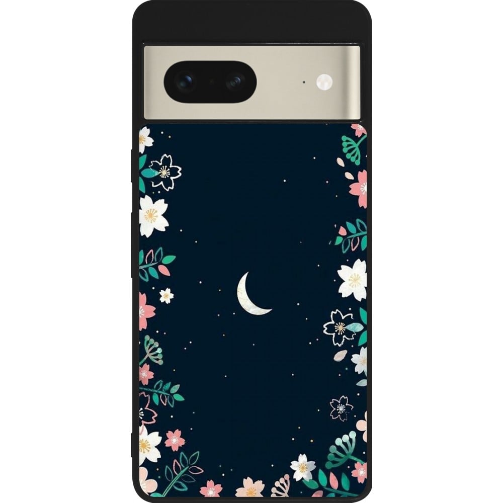 Coque Google Pixel 7 - Silicone rigide noir Flowers space