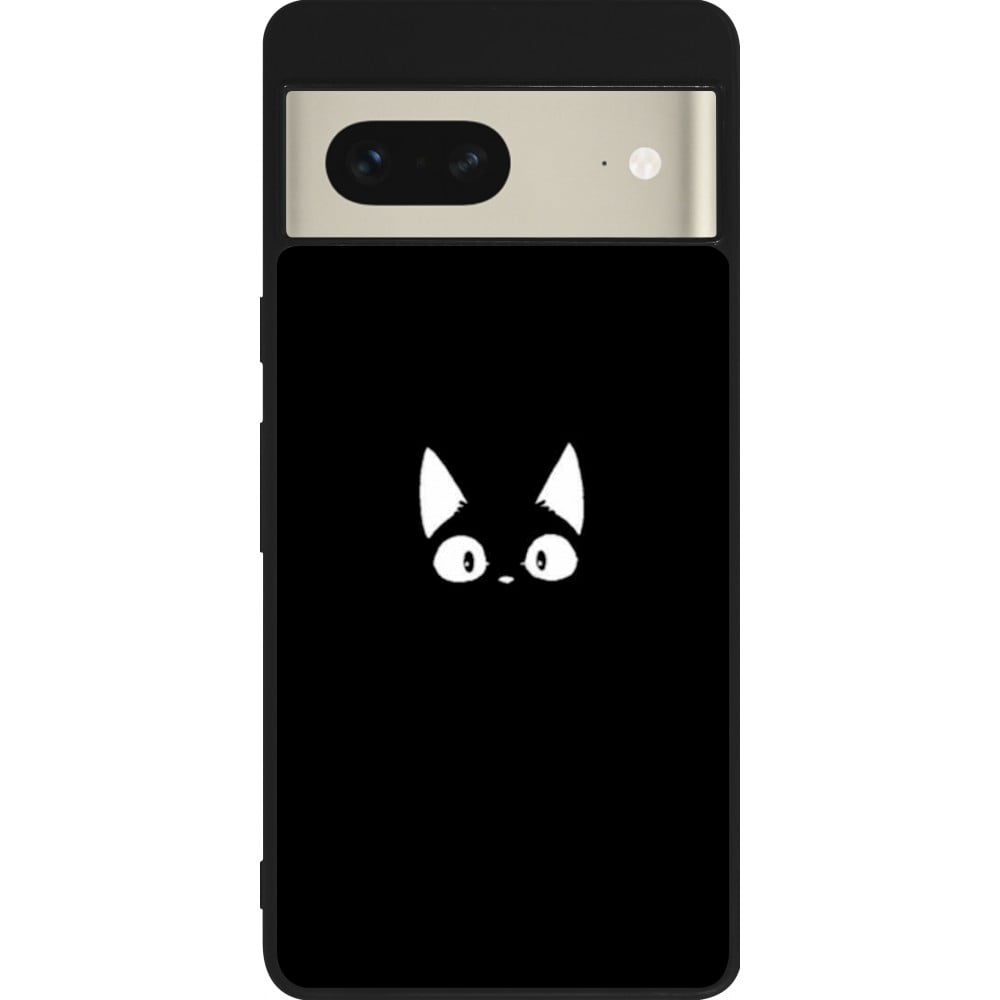 Coque Google Pixel 7 - Silicone rigide noir Funny cat on black