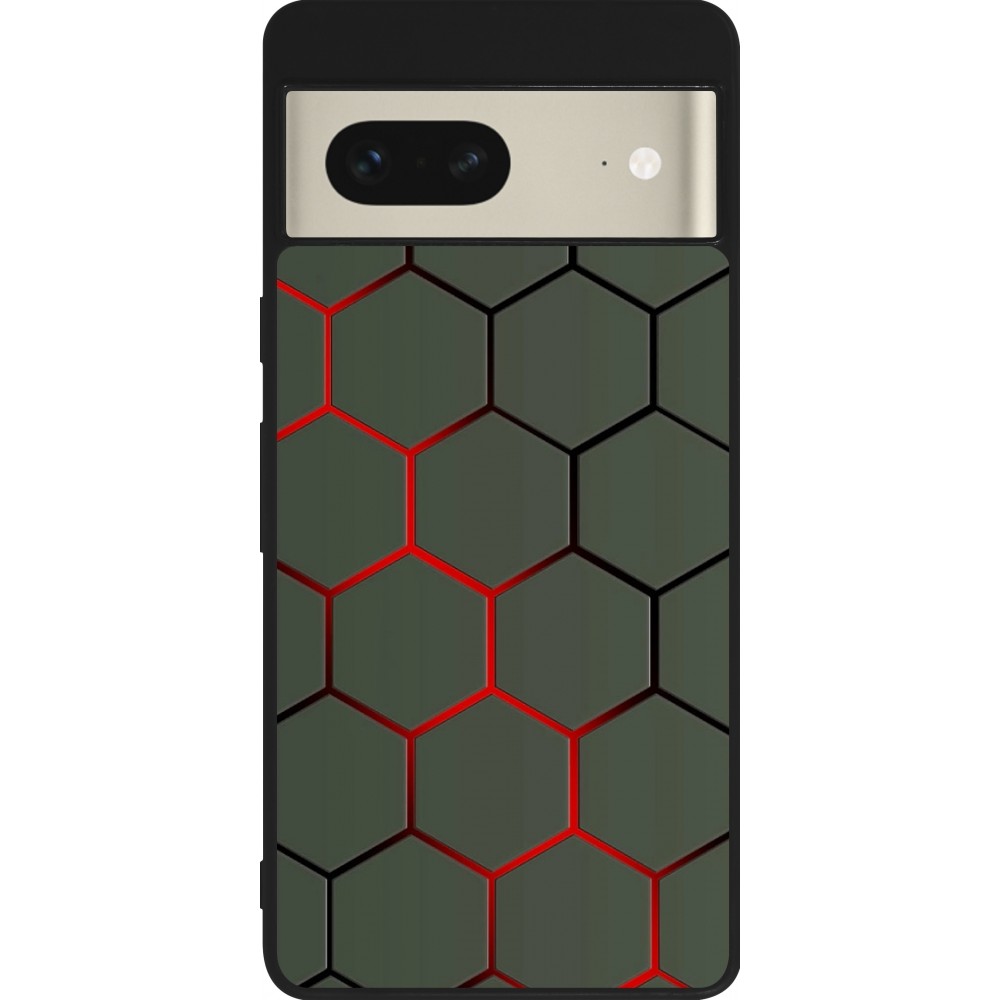 Coque Google Pixel 7 - Silicone rigide noir Geometric Line red