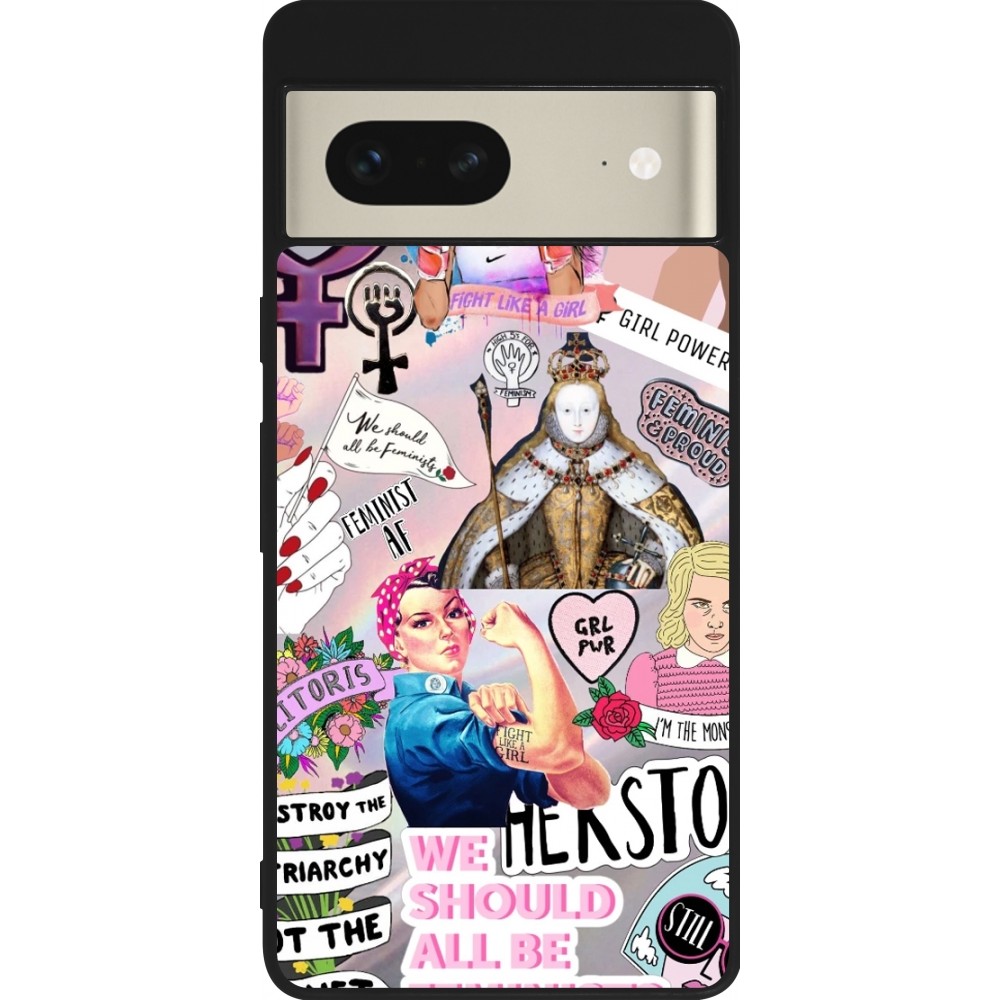 Coque Google Pixel 7 - Silicone rigide noir Girl Power Collage