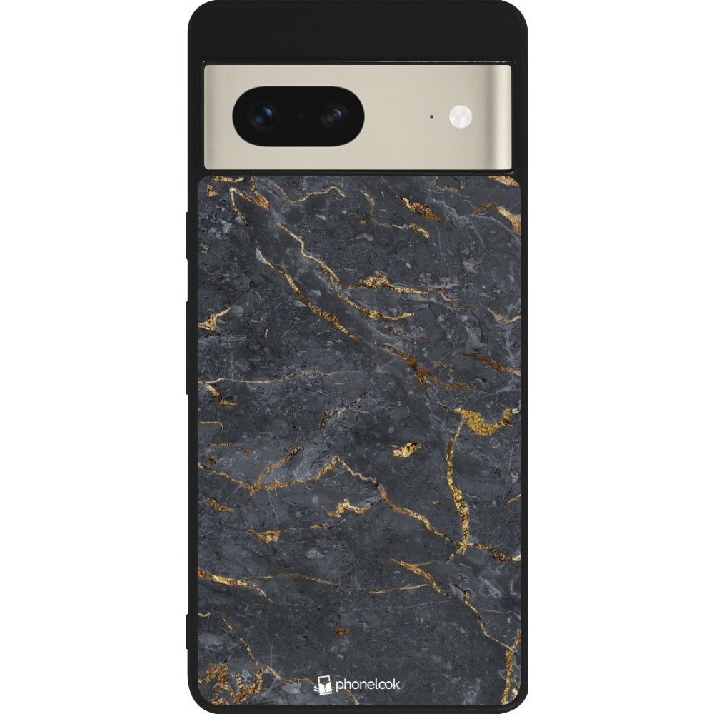 Coque Google Pixel 7 - Silicone rigide noir Grey Gold Marble