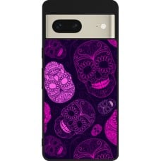 Coque Google Pixel 7 - Silicone rigide noir Halloween 2023 pink skulls