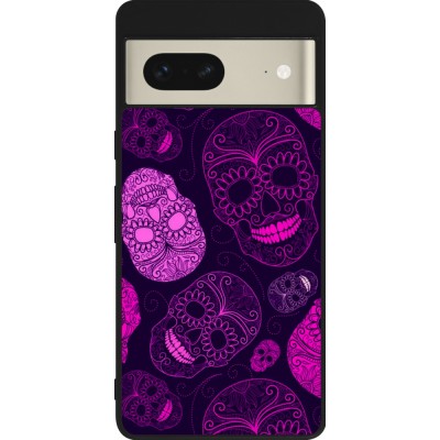 Coque Google Pixel 7 - Silicone rigide noir Halloween 2023 pink skulls