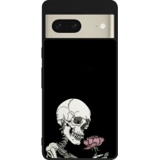 Coque Google Pixel 7 - Silicone rigide noir Halloween 2023 rose and skeleton