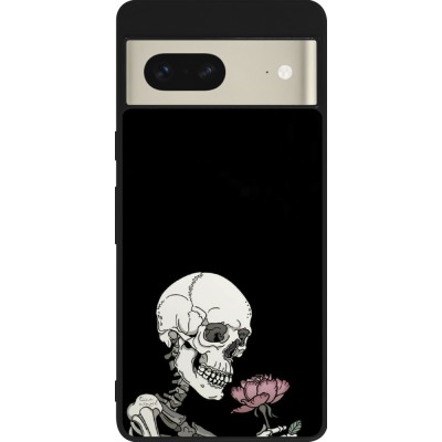 Coque Google Pixel 7 - Silicone rigide noir Halloween 2023 rose and skeleton