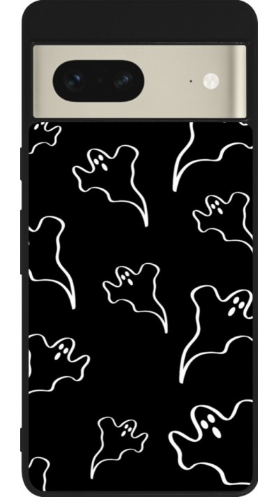 Coque Google Pixel 7 - Silicone rigide noir Halloween 2024 black and white ghosts