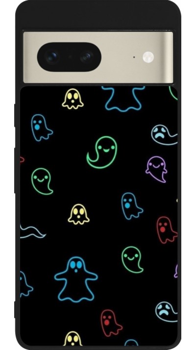 Coque Google Pixel 7 - Silicone rigide noir Halloween 2024 colorful ghosts