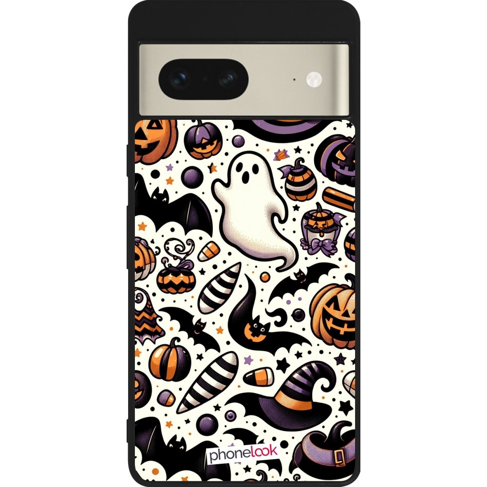 Google Pixel 7 Case Hülle - Silikon schwarz Halloween 2024 Niedliches Muster