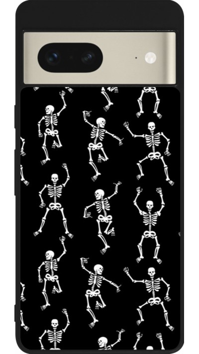 Coque Google Pixel 7 - Silicone rigide noir Halloween 2024 dancing skeleton