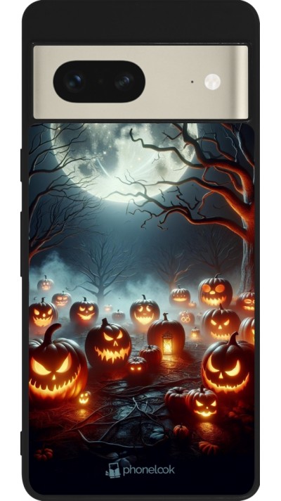 Coque Google Pixel 7 - Silicone rigide noir Halloween 2024 Many Pumpkins