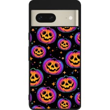 Coque Google Pixel 7 - Silicone rigide noir Halloween 2024 rainbow pumpkins