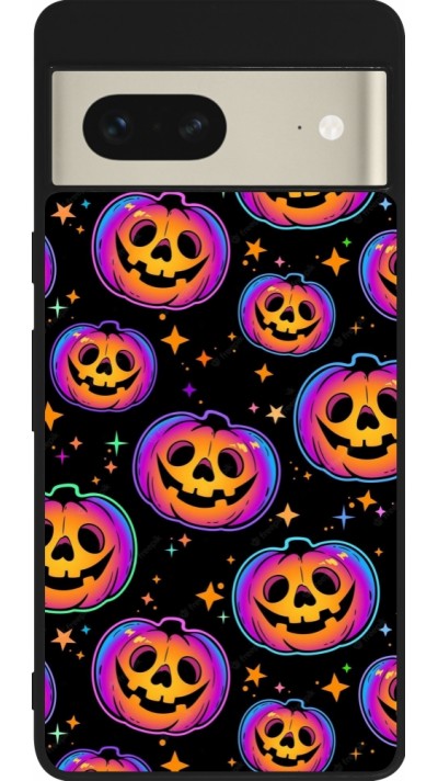 Coque Google Pixel 7 - Silicone rigide noir Halloween 2024 rainbow pumpkins