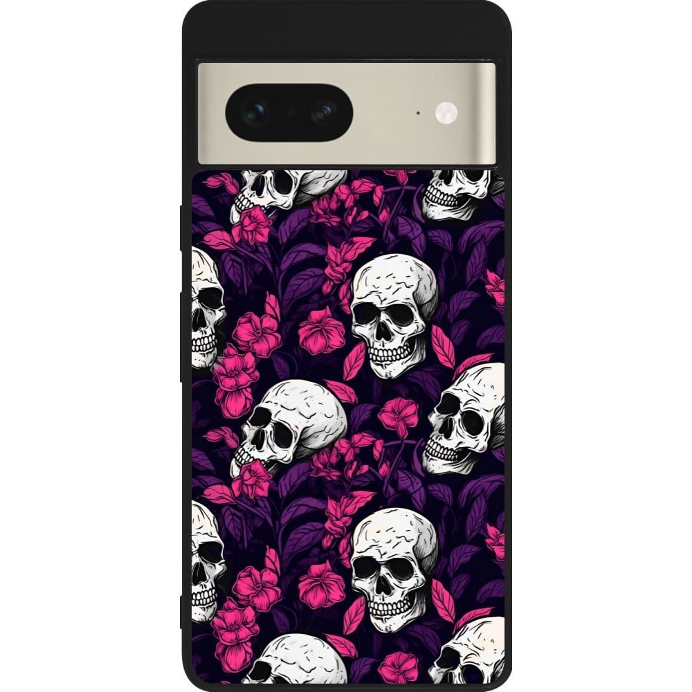 Coque Google Pixel 7 - Silicone rigide noir Halloween 2024 romantic skulls