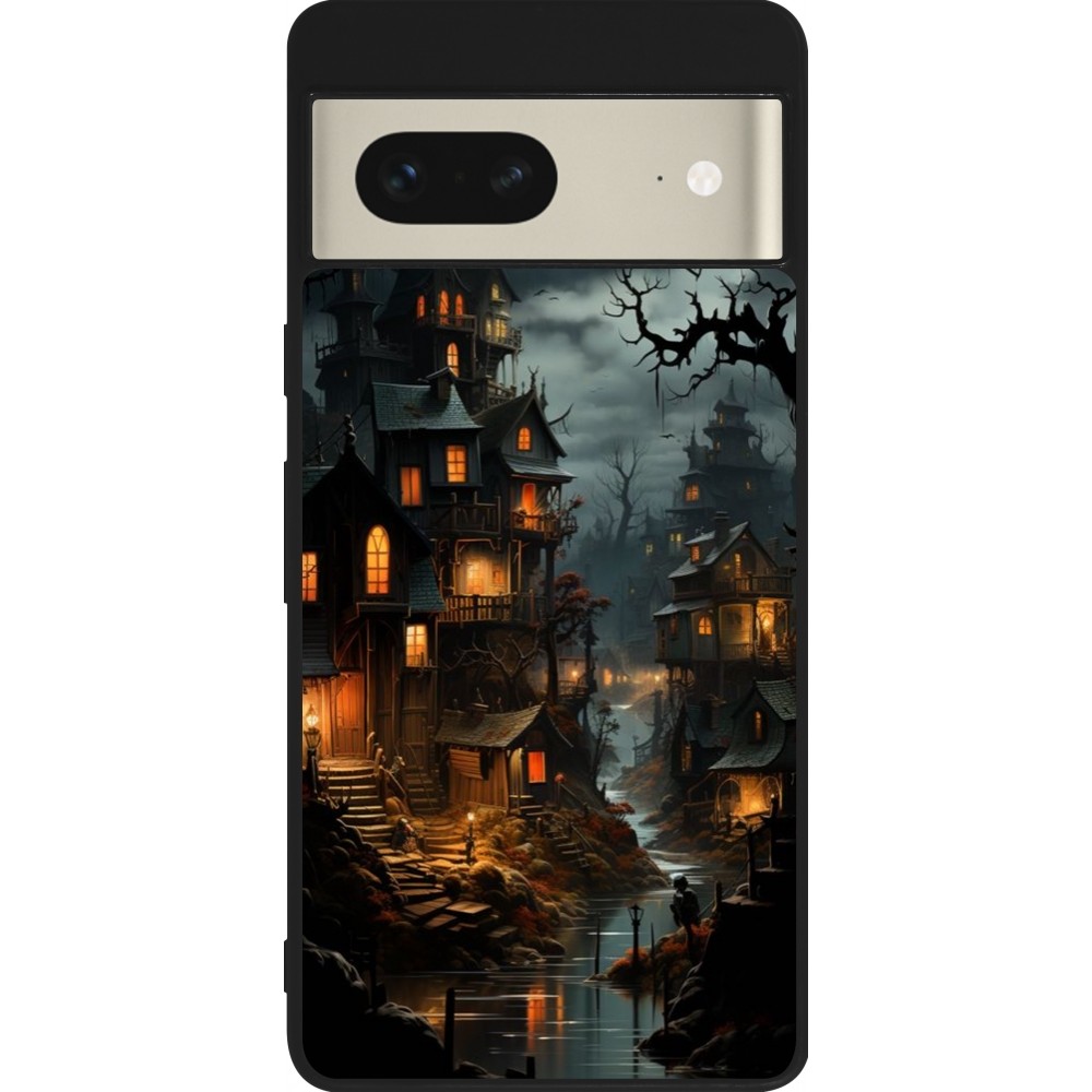 Coque Google Pixel 7 - Silicone rigide noir Halloween 2024 scary town