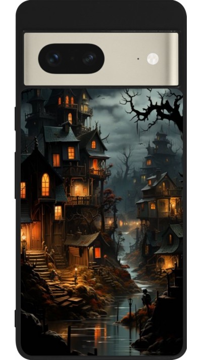 Coque Google Pixel 7 - Silicone rigide noir Halloween 2024 scary town