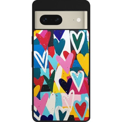 Coque Google Pixel 7 - Silicone rigide noir Joyful Hearts