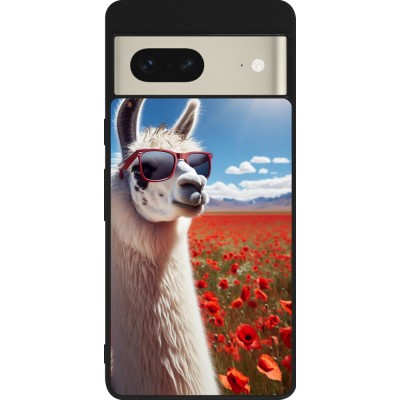 Coque Google Pixel 7 - Silicone rigide noir Lama Chic en Coquelicot