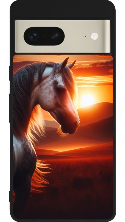 Coque Google Pixel 7 - Silicone rigide noir Majestic Sunset Horse