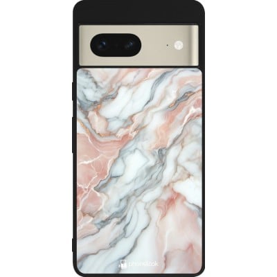 Coque Google Pixel 7 - Silicone rigide noir Marbre Rose Lumineux