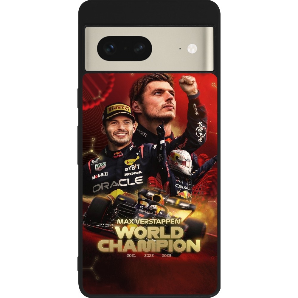 Coque Google Pixel 7 - Silicone rigide noir Max Verstappen Champion 2023