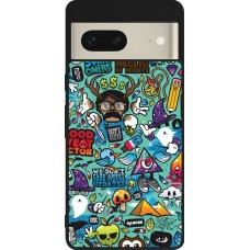 Coque Google Pixel 7 - Silicone rigide noir Mixed Cartoons Turquoise