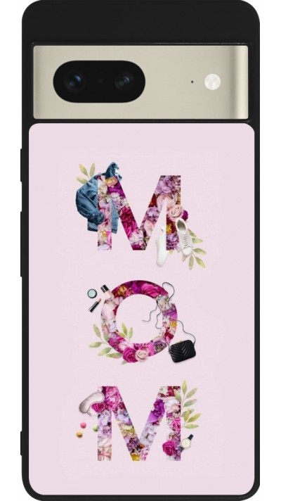 Coque Google Pixel 7 - Silicone rigide noir Mom 2024 girly mom