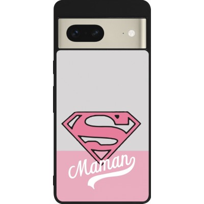 Coque Google Pixel 7 - Silicone rigide noir Mom 2024 Super hero maman