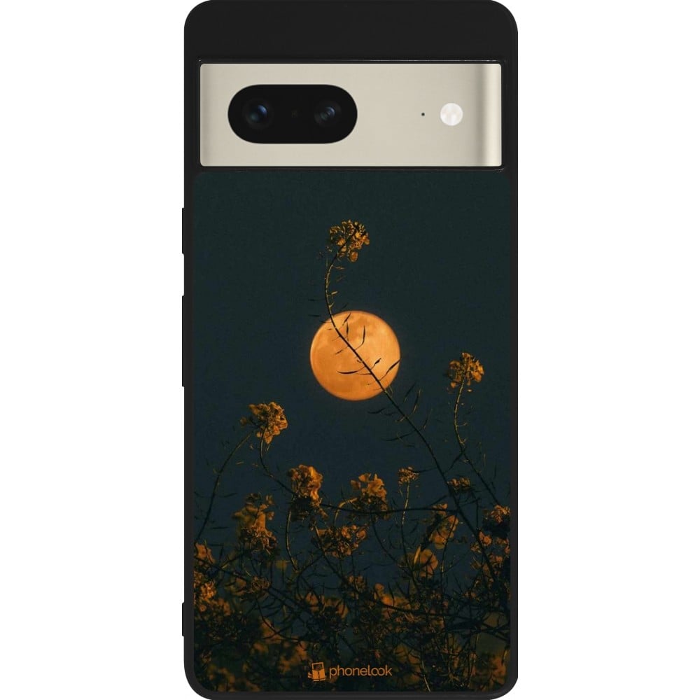 Coque Google Pixel 7 - Silicone rigide noir Moon Flowers