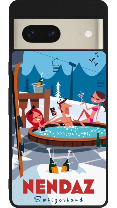 Coque Google Pixel 7 - Silicone rigide noir Nendaz Mountain Jacuzzi