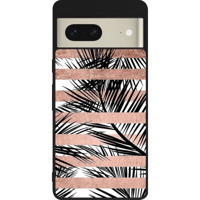 Coque Google Pixel 7 - Silicone rigide noir Palm trees gold stripes